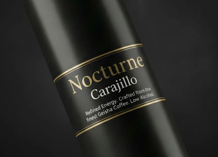 Nocturne Carajillo can label — premium ready to drink coffee cocktail